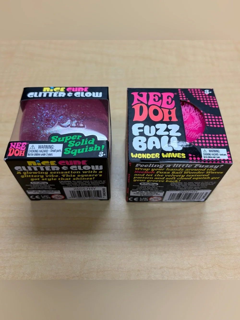 Lot of 2: Pink Needoh Fuzz Ball Wonder Wave/Nice Cube Glitter & Glow Fidget New